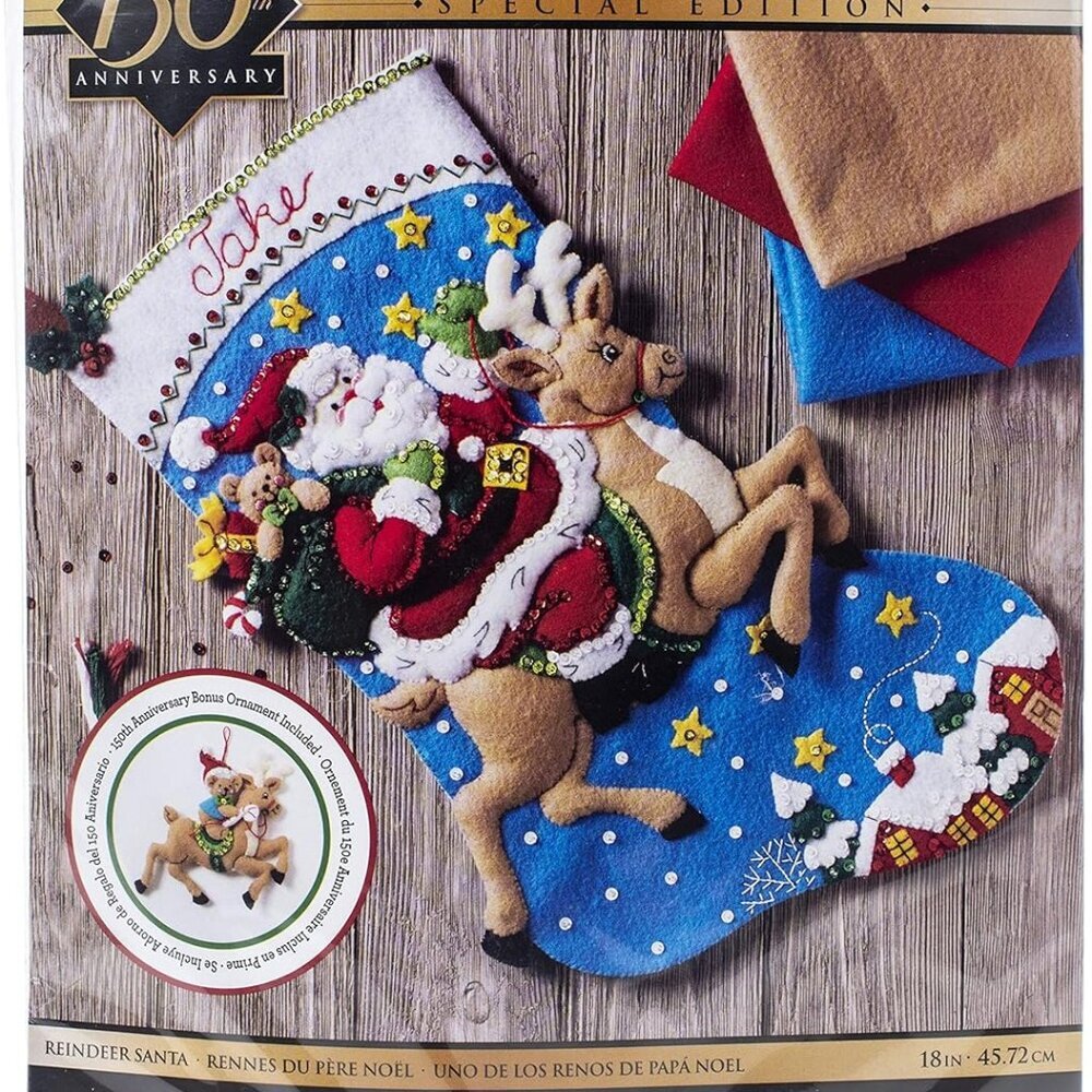 Reindeer Santa Stocking Kit, Adult, Cotton, Holidays